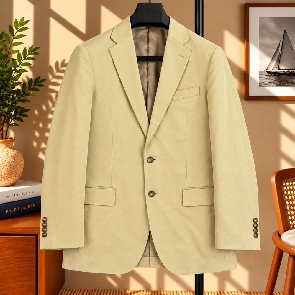 J.Crew Ludlow Blazer Mens 36R Tan Larusmiani Italian Cotton Suit Jacket 2Button